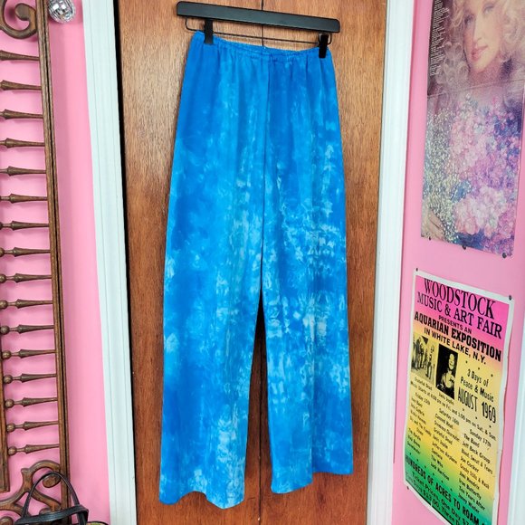 Vintage 70s Blue Tie Dye Polyester Pant Suit - Picture 9 of 11